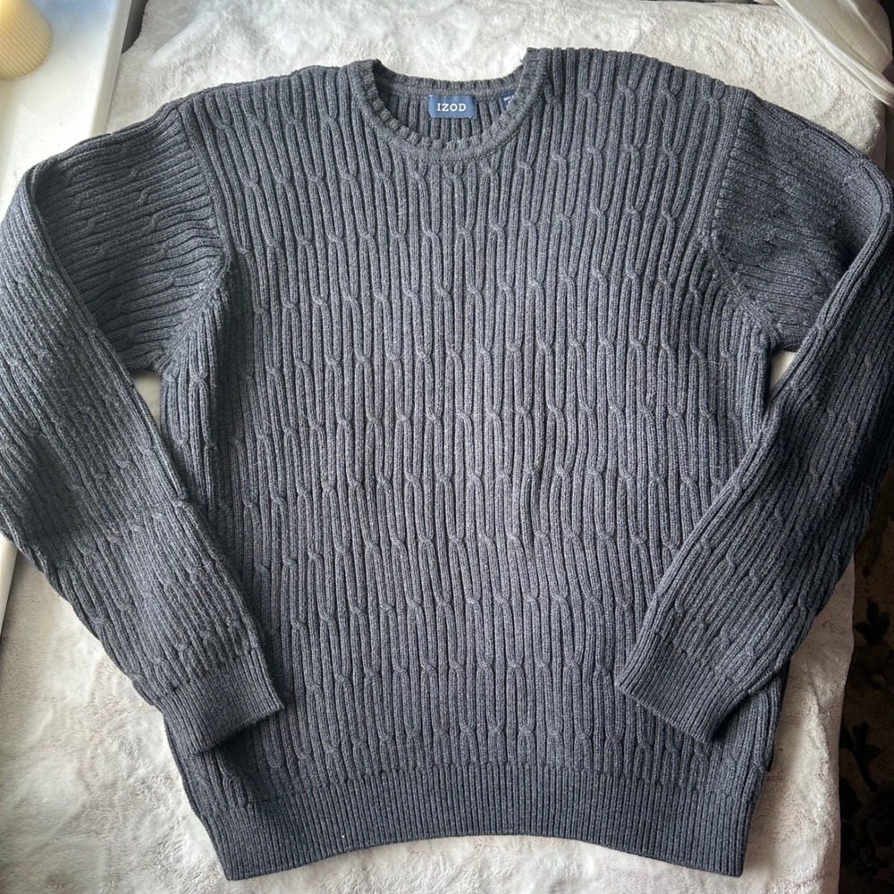 Preppy Tennis Cable Knit Black Sweater Ribbed IZOD Chunky Heavyweight